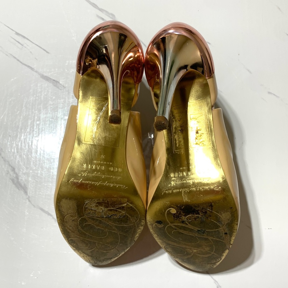 TED BAKER LONDON Wheat Patent Slip On Booties Rose Gold Heels Sz 37 - Picture 8 of 12